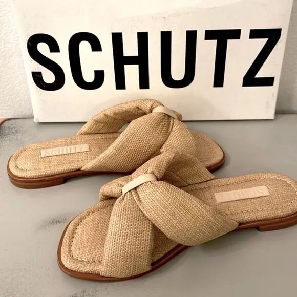 NWT Schutz Natural Woven Flat Sandals