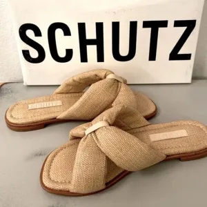 NWT Schutz Natural Woven Flat Sandals