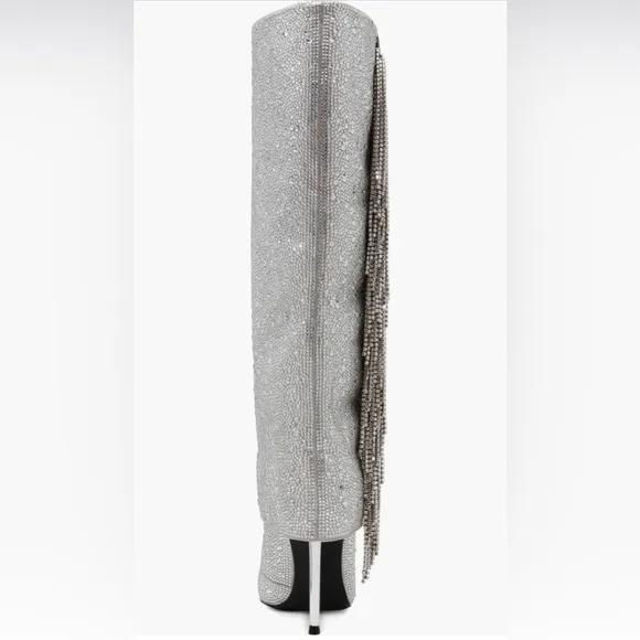 NWT Steve Madden Silver Rhinestone Knee High Boots