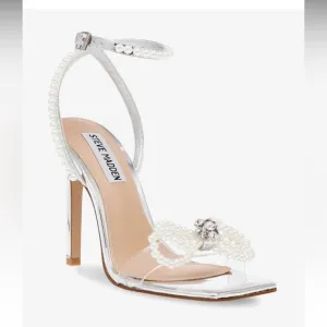 NWT Steve Madden Unleashed-P Pearl Bow Wrap Around Heel Sandals Size 10.