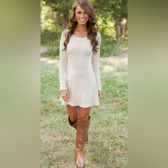 NWT Sweater Dress for Women Cable Knit Ribbed A-Line Fitted Pullover Sweater