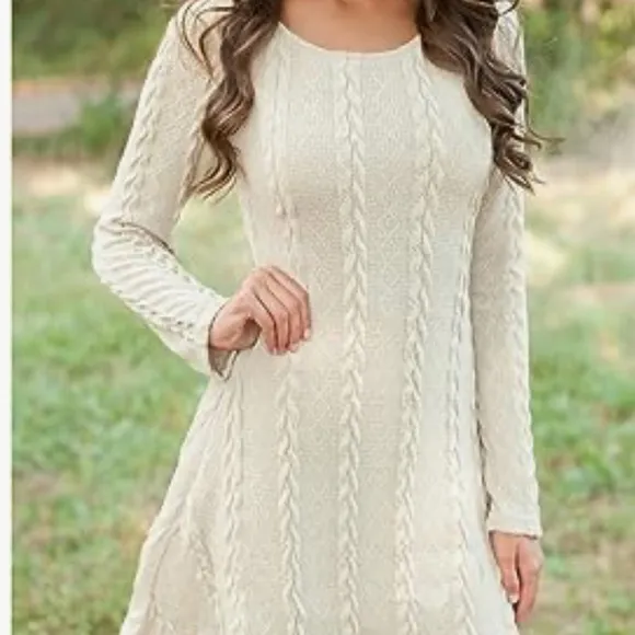 NWT Sweater Dress for Women Cable Knit Ribbed A-Line Fitted Pullover Sweater