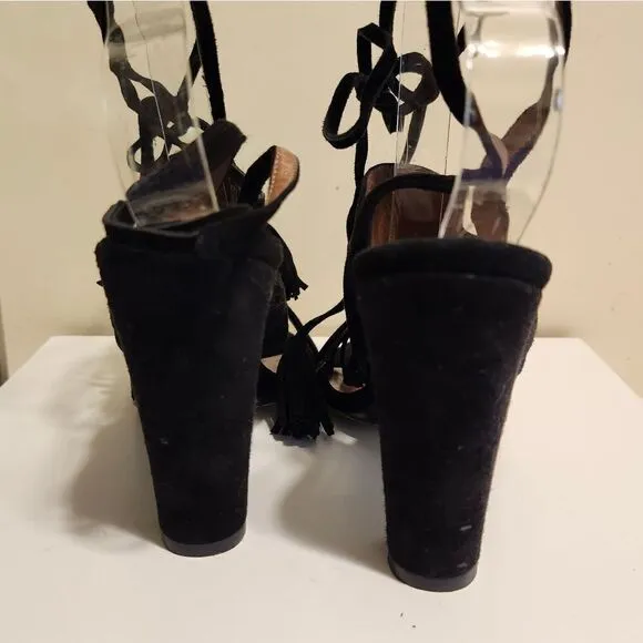 NWT Tabitha Simmons Black Kid Suede Strappy &quot;Sienna&quot; Heel Sandals Sz.7/37EU $695