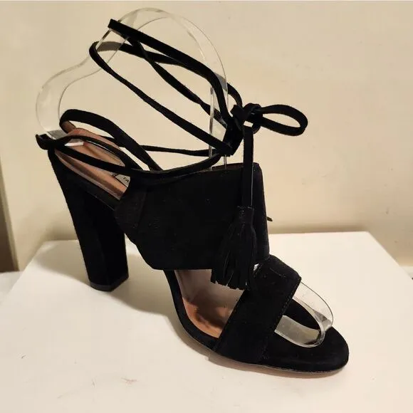NWT Tabitha Simmons Black Kid Suede Strappy &quot;Sienna&quot; Heel Sandals Sz.7/37EU $695