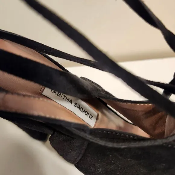 NWT Tabitha Simmons Black Kid Suede Strappy &quot;Sienna&quot; Heel Sandals Sz.7/37EU $695