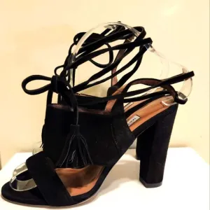 NWT Tabitha Simmons Black Kid Suede Strappy &quot;Sienna&quot; Heel Sandals Sz.7/37EU $695