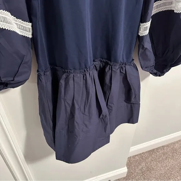 NWT TANYA TAYLOR Blue White Cotton Mini Dress Lace Medium