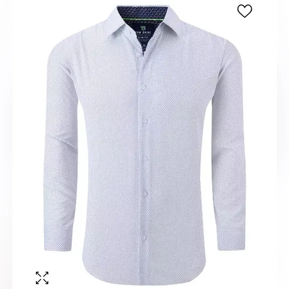 NWT TOM BAINE WHITE &amp; NAVY SLIM FIT LONG SLEEVE BUTTON DOWN DRESS SHIRT SIZE S