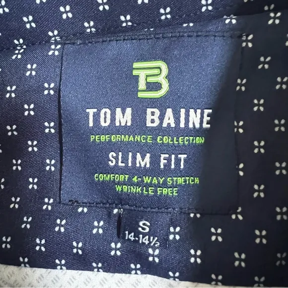 NWT TOM BAINE WHITE &amp; NAVY SLIM FIT LONG SLEEVE BUTTON DOWN DRESS SHIRT SIZE S