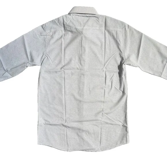 NWT TOM BAINE WHITE &amp; NAVY SLIM FIT LONG SLEEVE BUTTON DOWN DRESS SHIRT SIZE S