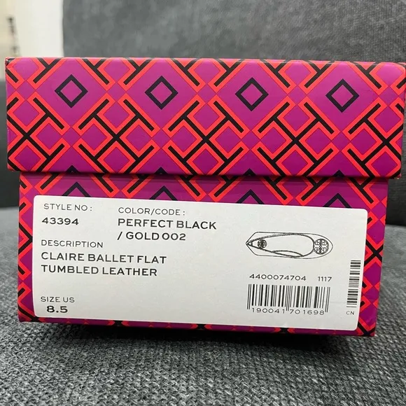 NWT Tory Burch Claire Ballet Flat Size 8.5 Black &amp; Gold