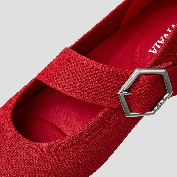 NWT VIVAIA Pointed-toe Mary-Jane Ballet Flats (Maria) in Ruby Red