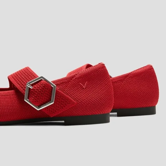 NWT VIVAIA Pointed-toe Mary-Jane Ballet Flats (Maria) in Ruby Red