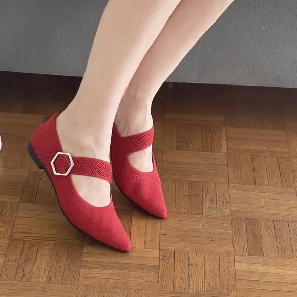 NWT VIVAIA Pointed-toe Mary-Jane Ballet Flats (Maria) in Ruby Red