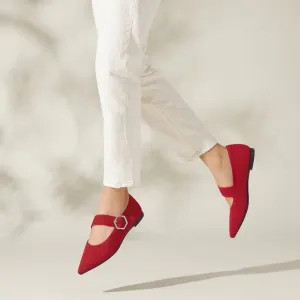 NWT VIVAIA Pointed-toe Mary-Jane Ballet Flats (Maria) in Ruby Red