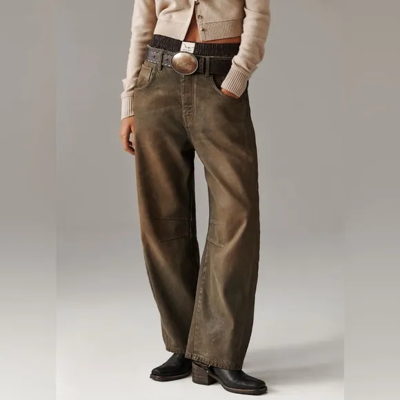 NWT We The Free Good Luck Barrel Coated Jeans 27 New Moon Brown