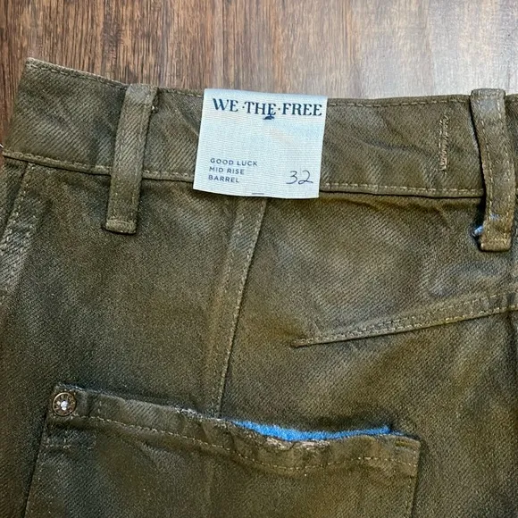 NWT We The Free Good Luck jeans New Moon Coated denim barrel 32