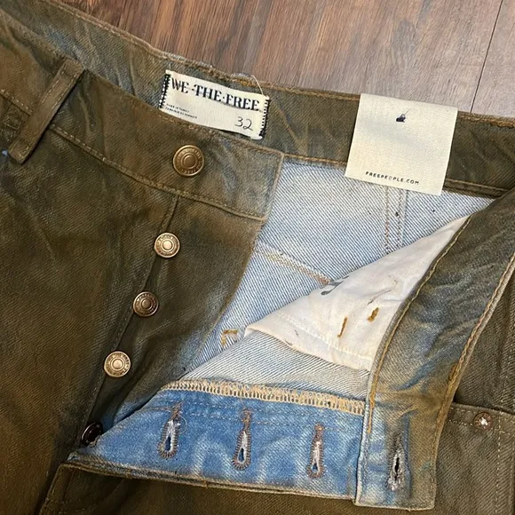 NWT We The Free Good Luck jeans New Moon Coated denim barrel 32