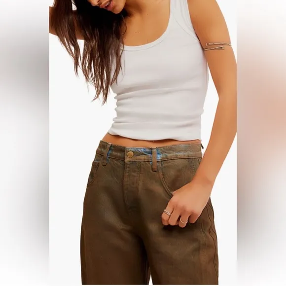 NWT We The Free Good Luck jeans New Moon Coated denim barrel 32