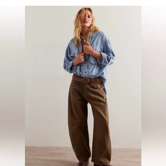NWT We The Free Good Luck jeans New Moon Coated denim barrel 32