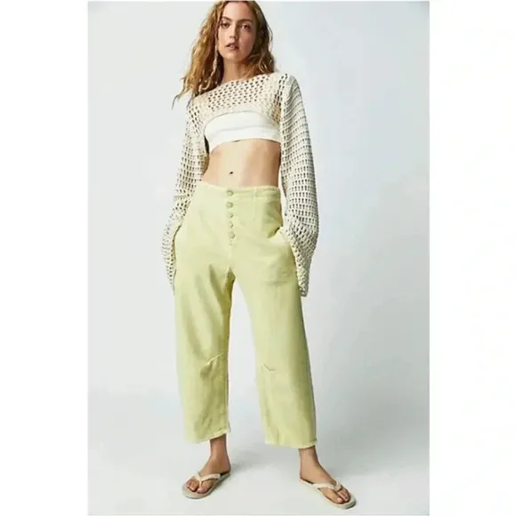 NWT We The Free Osaka Cord Jeans Mid Rise Pants Lime Yellow