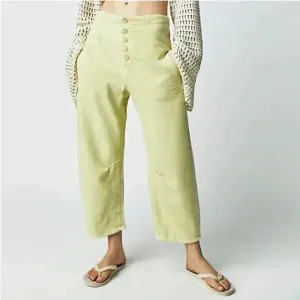 NWT We The Free Osaka Cord Jeans Mid Rise Pants Lime Yellow