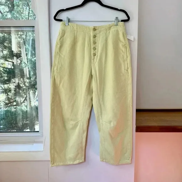 NWT We The Free Osaka Cord Jeans Mid Rise Pants Lime Yellow