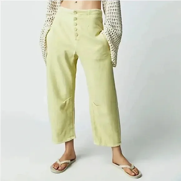 NWT We The Free Osaka Cord Jeans Mid Rise Pants Lime Yellow