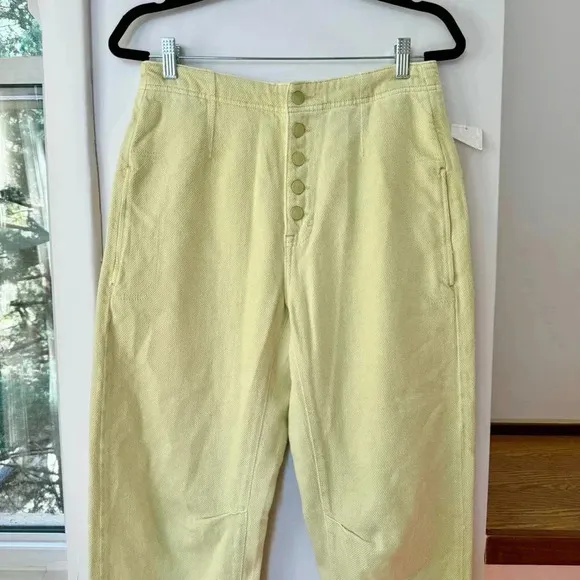 NWT We The Free Osaka Cord Jeans Mid Rise Pants Lime Yellow
