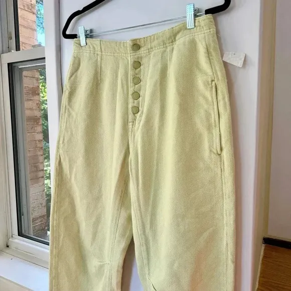 NWT We The Free Osaka Cord Jeans Mid Rise Pants Lime Yellow
