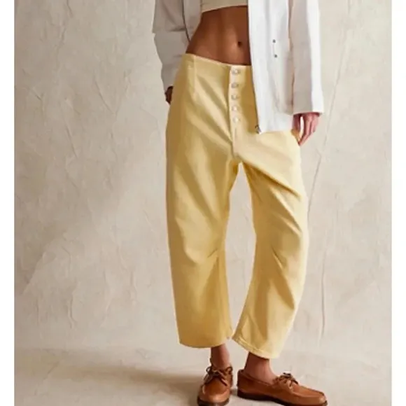 NWT We The Free Osaka Cord Jeans Mid Rise Pants Lime Yellow