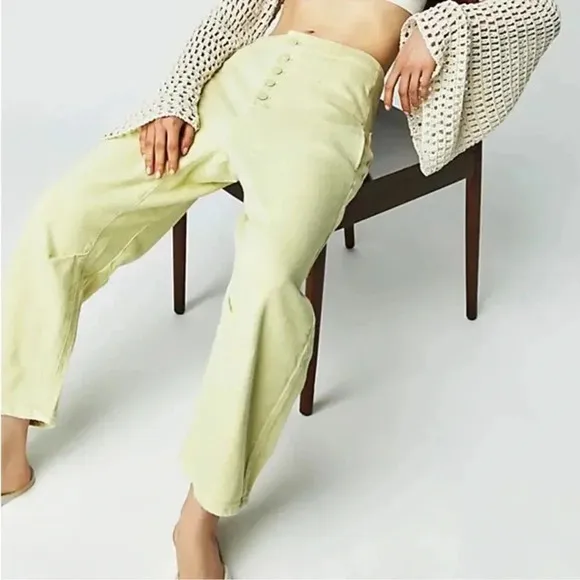 NWT We The Free Osaka Cord Jeans Mid Rise Pants Lime Yellow