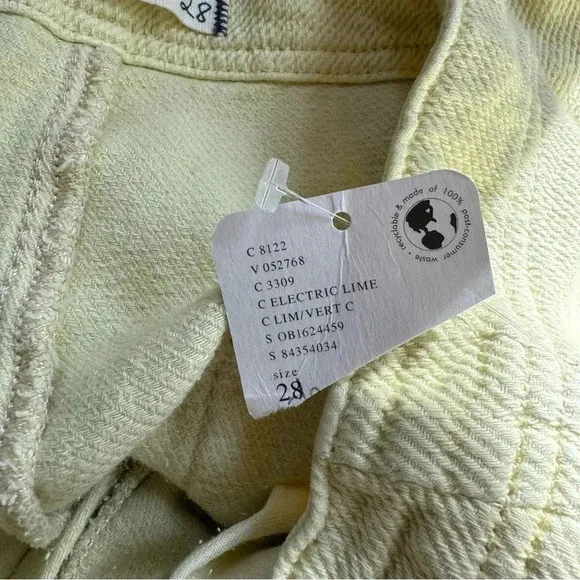 NWT We The Free Osaka Cord Jeans Mid Rise Pants Lime Yellow