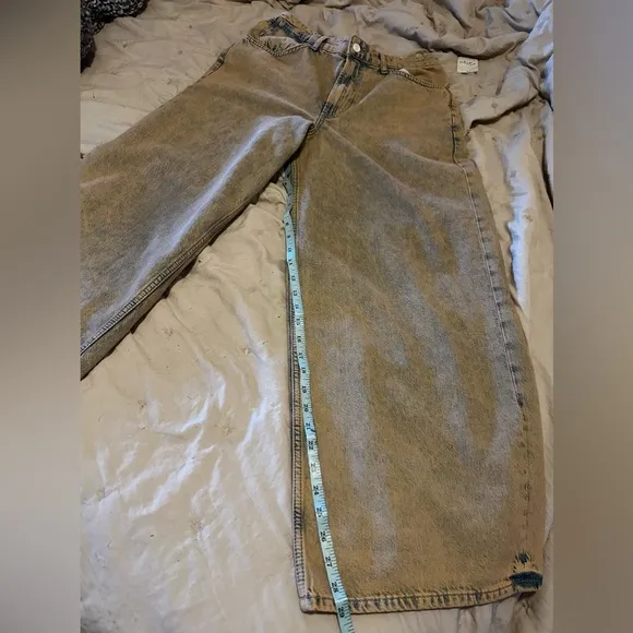 NWT We The Free Waterfalls Baggy Wide-Leg Jeans in Cowboy Khaki 28 S