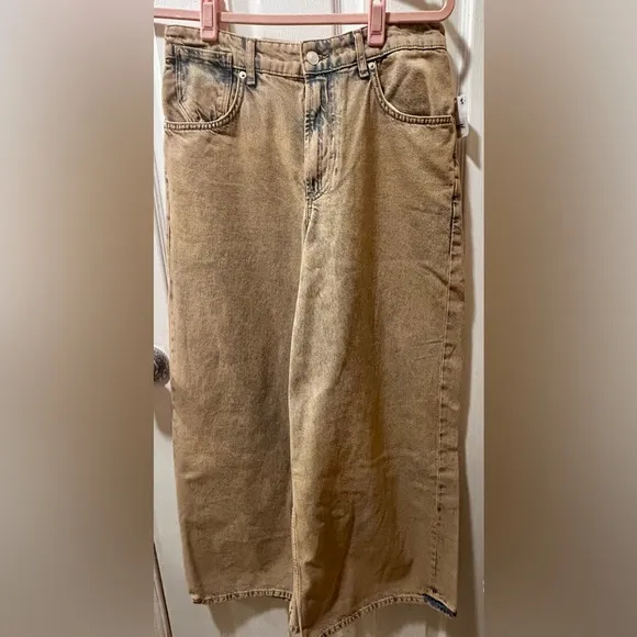 NWT We The Free Waterfalls Baggy Wide-Leg Jeans in Cowboy Khaki 28 S