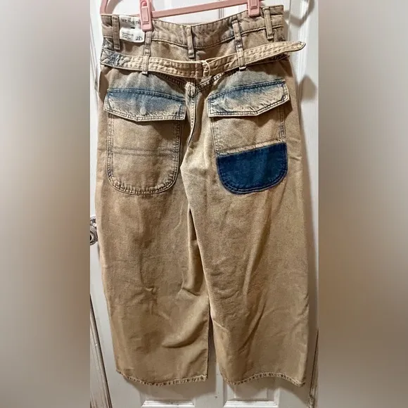 NWT We The Free Waterfalls Baggy Wide-Leg Jeans in Cowboy Khaki 28 S
