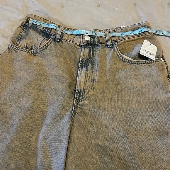 NWT We The Free Waterfalls Baggy Wide-Leg Jeans in Cowboy Khaki 28 S