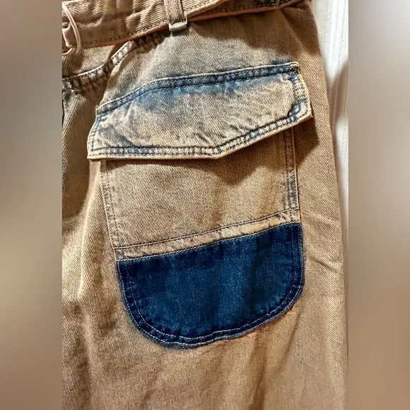 NWT We The Free Waterfalls Baggy Wide-Leg Jeans in Cowboy Khaki 28 S