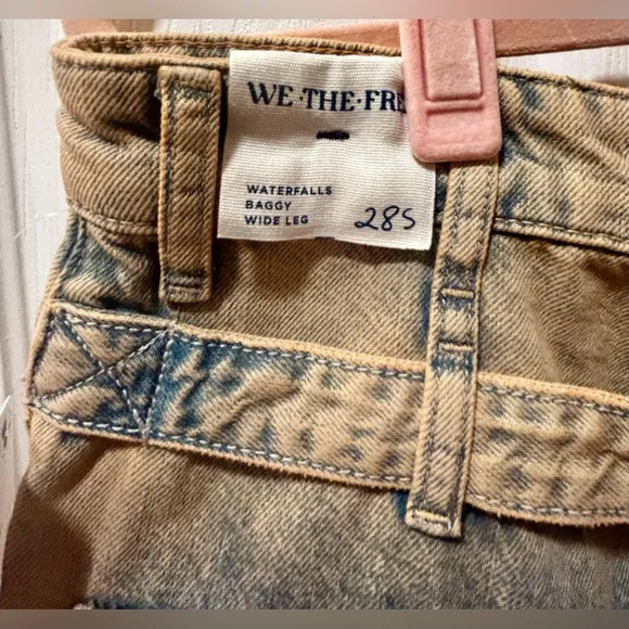 NWT We The Free Waterfalls Baggy Wide-Leg Jeans in Cowboy Khaki 28 S