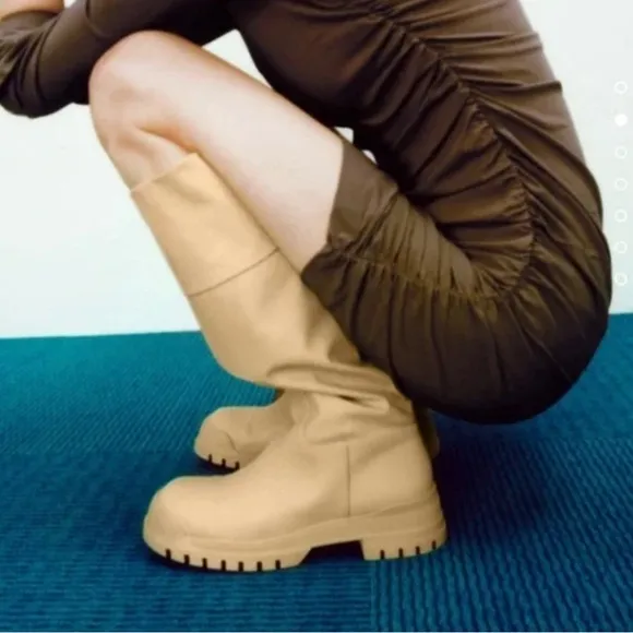 NWT Zara waxed flat knee high boots/ 6.5