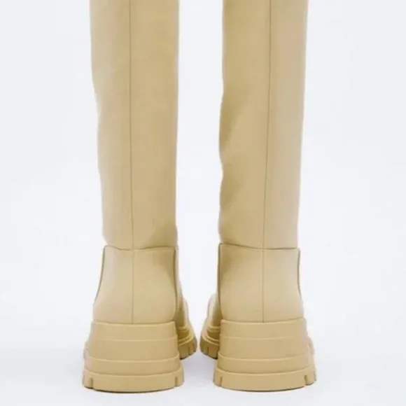 NWT Zara waxed flat knee high boots/ 6.5
