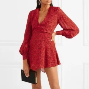 NWT$330 Alice   Olivia Polly Red Leopard Long Sleeved Fit &amp; Flare Mini Dress 10