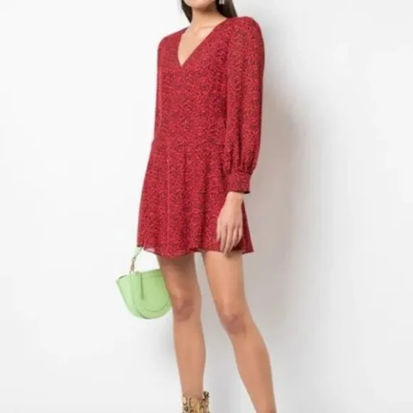 NWT$330 Alice   Olivia Polly Red Leopard Long Sleeved Fit &amp; Flare Mini Dress 10