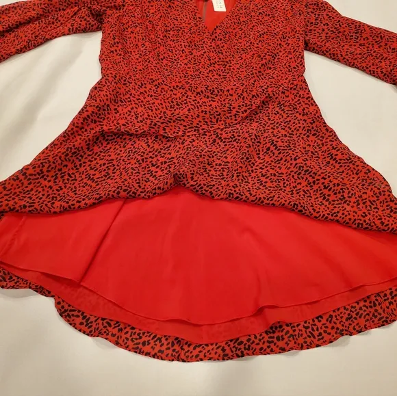 NWT$330 Alice   Olivia Polly Red Leopard Long Sleeved Fit &amp; Flare Mini Dress 10