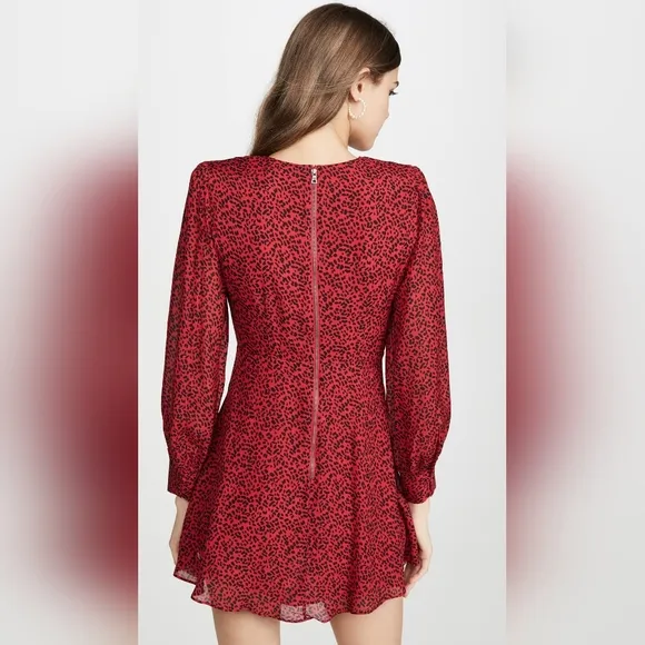 NWT$330 Alice   Olivia Polly Red Leopard Long Sleeved Fit &amp; Flare Mini Dress 10