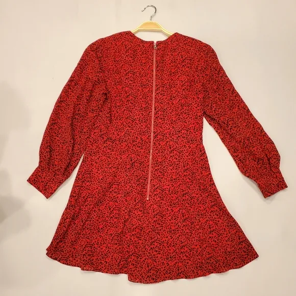 NWT$330 Alice   Olivia Polly Red Leopard Long Sleeved Fit &amp; Flare Mini Dress 10