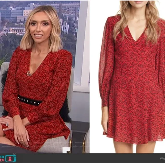 NWT$330 Alice   Olivia Polly Red Leopard Long Sleeved Fit &amp; Flare Mini Dress 10