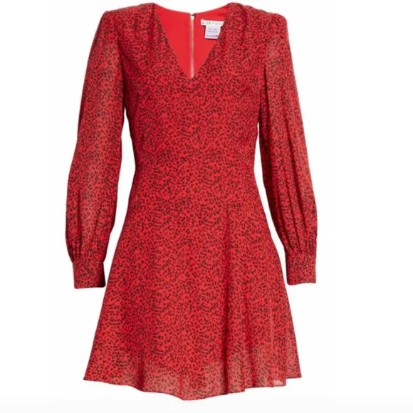 NWT$330 Alice   Olivia Polly Red Leopard Long Sleeved Fit &amp; Flare Mini Dress 10