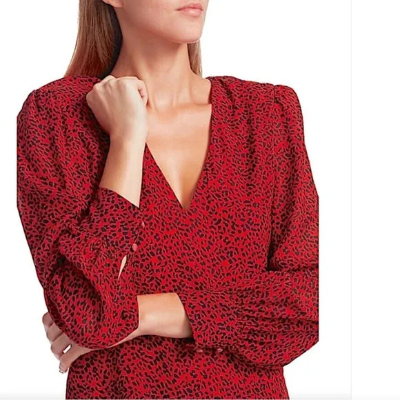 NWT$330 Alice   Olivia Polly Red Leopard Long Sleeved Fit &amp; Flare Mini Dress 10