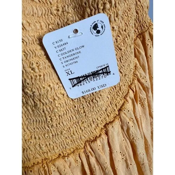 NWT Free People Pintuck Paradise Maxi Dress Size XL Yellow Eyelet Halter